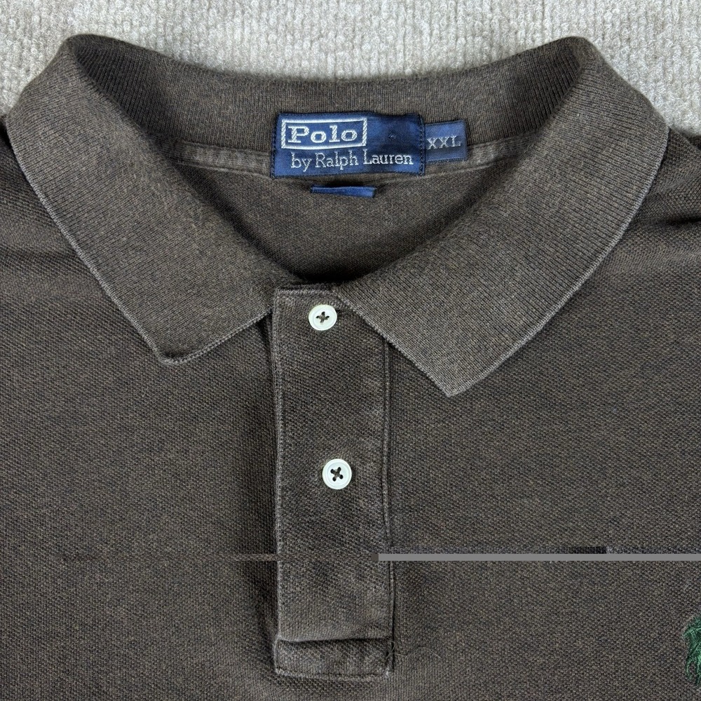 Polo Ralph Lauren Mens XXL Brown Long Sleeve Polo Shirt Green Pony Cotton - Picture 7 of 7
